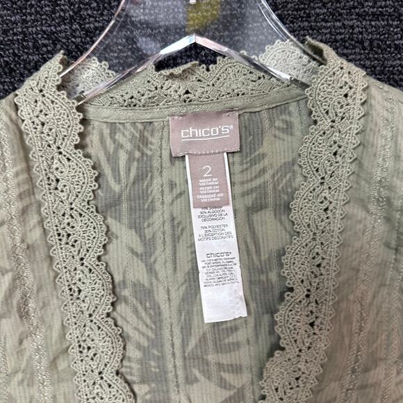 Chico's Womens Cardigan Lightweight Green Crochet Trim Size 2 (Large) - Picture 4 of 5
